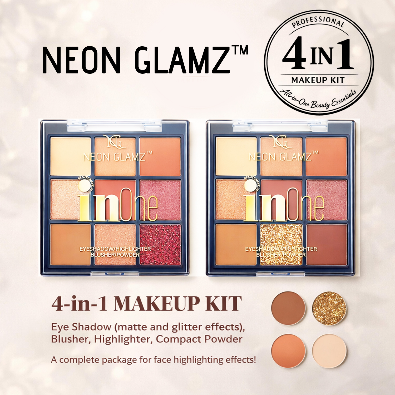 Celeb 4 in 1 Makeup Kit- Eye Shadow, Highlighter, Blusher and Compact Powder - Image 7