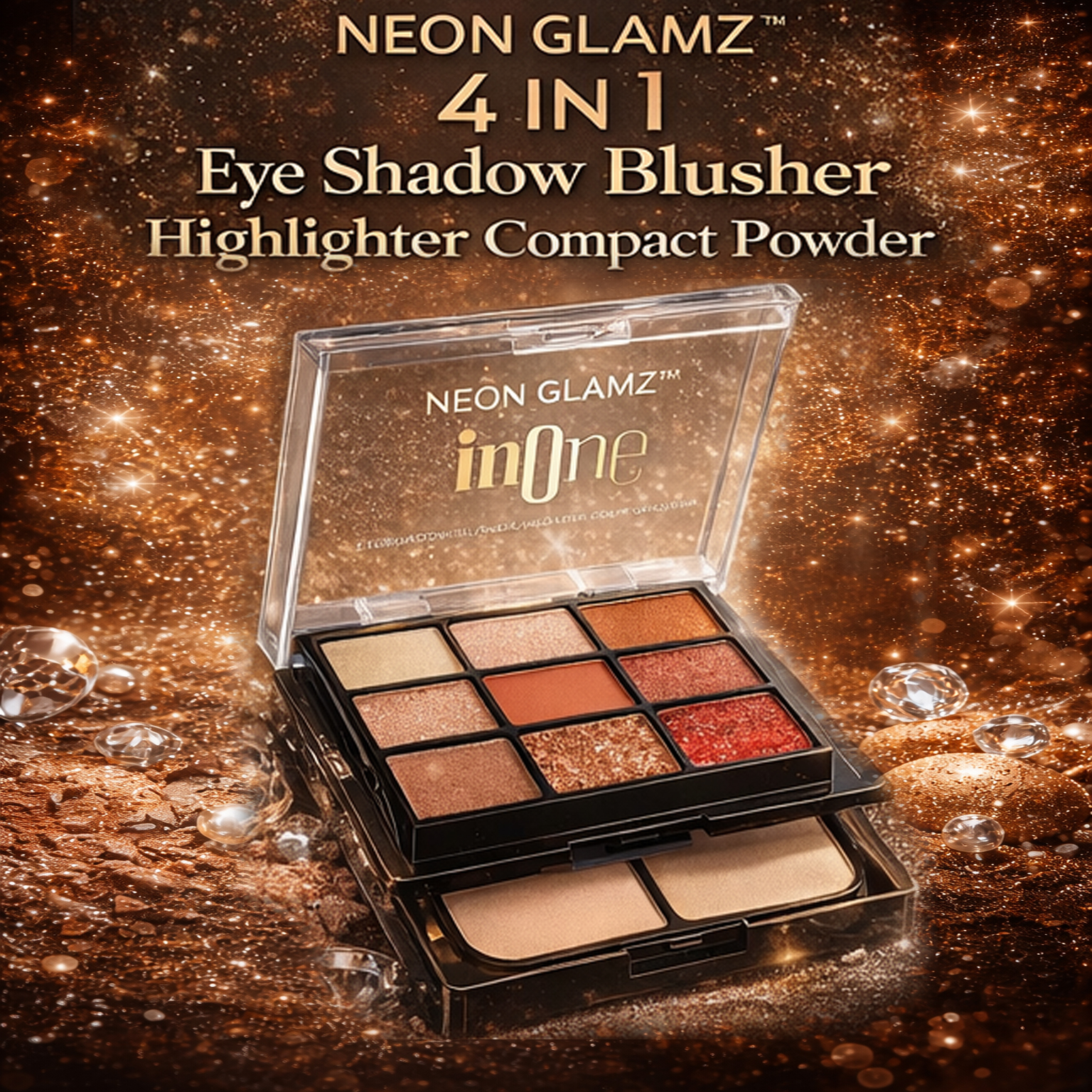 Celeb 4 in 1 Makeup Kit- Eye Shadow, Highlighter, Blusher and Compact Powder - Image 3