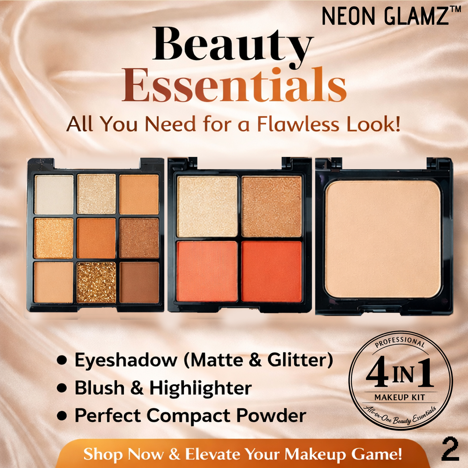 Celeb 4 in 1 Makeup Kit- Eye Shadow, Highlighter, Blusher and Compact Powder - Image 4