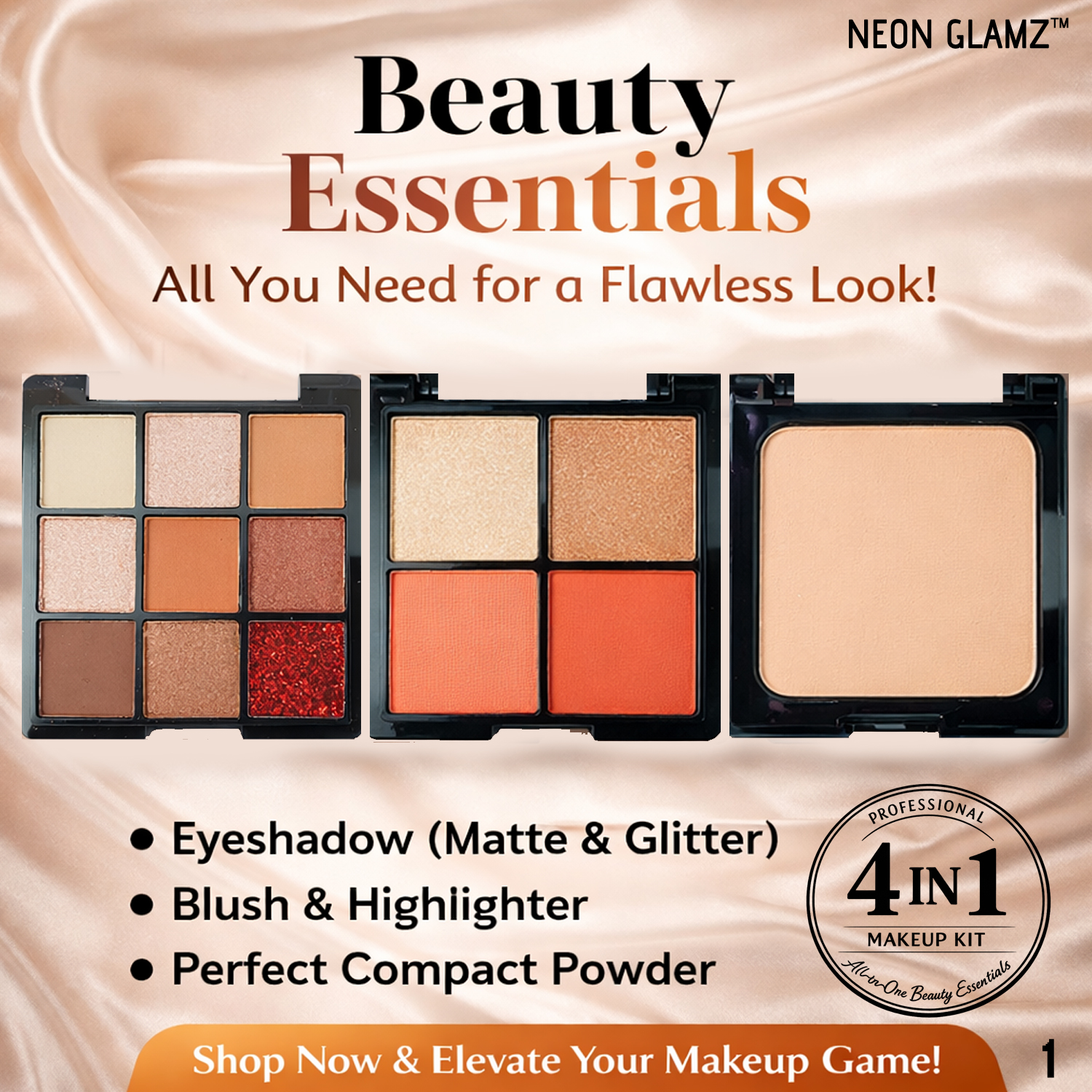 Celeb 4 in 1 Makeup Kit- Eye Shadow, Highlighter, Blusher and Compact Powder - Image 5